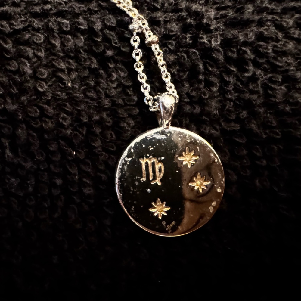 Silver Virgo Sign Pendant Necklace